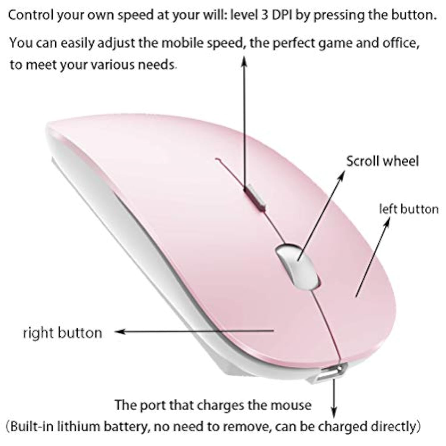 Bluetooth Wireless Mouse For Laptop Mac Macbook Macbook Air Macbook Pro Pc Desktop Computer Windows Chromebook Notebook (Jelly Pink)