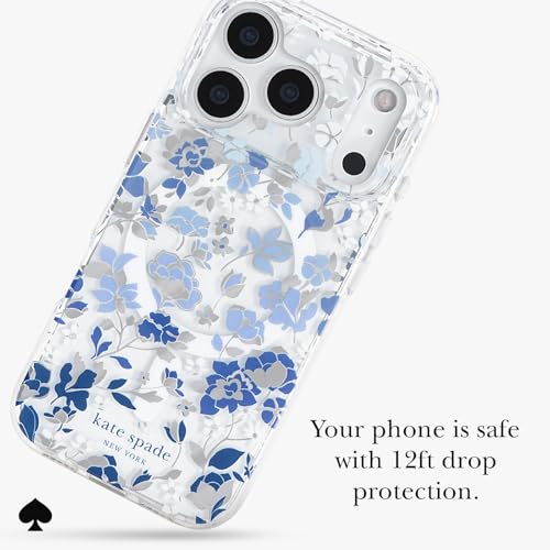 kate spade new york iPhone 17 Pro Case - Compatible with MagSafe - Designer Phone Case - Flowerbed Blue Gems