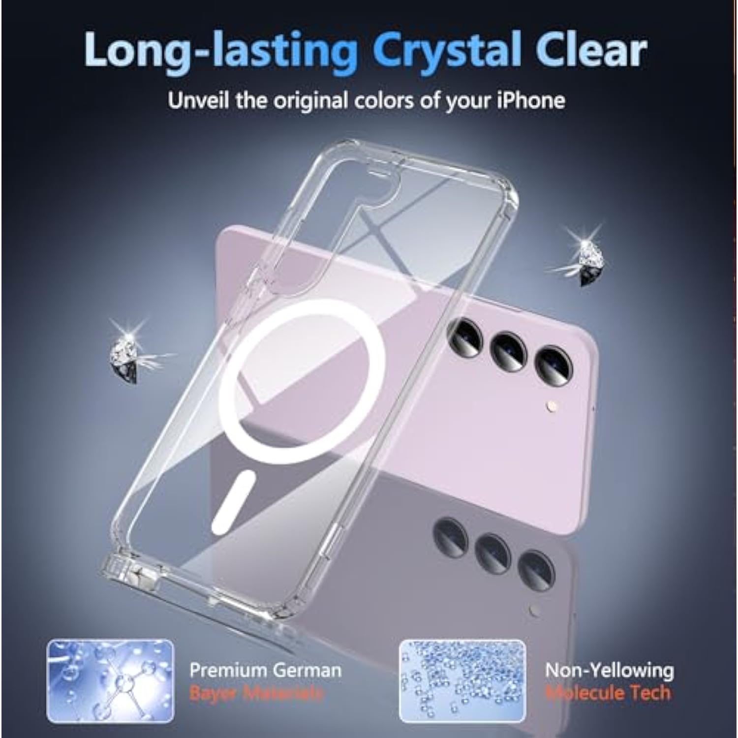 For Samsung Galaxy S23 Case With 200% Stronger Magnetic,S23 Phone Case With Screen Protector,Anti-Yellowing Military-Grade Protection Slim Galaxy S23 Case 5G-Anti-Scratch Shockproof Cover-Clear