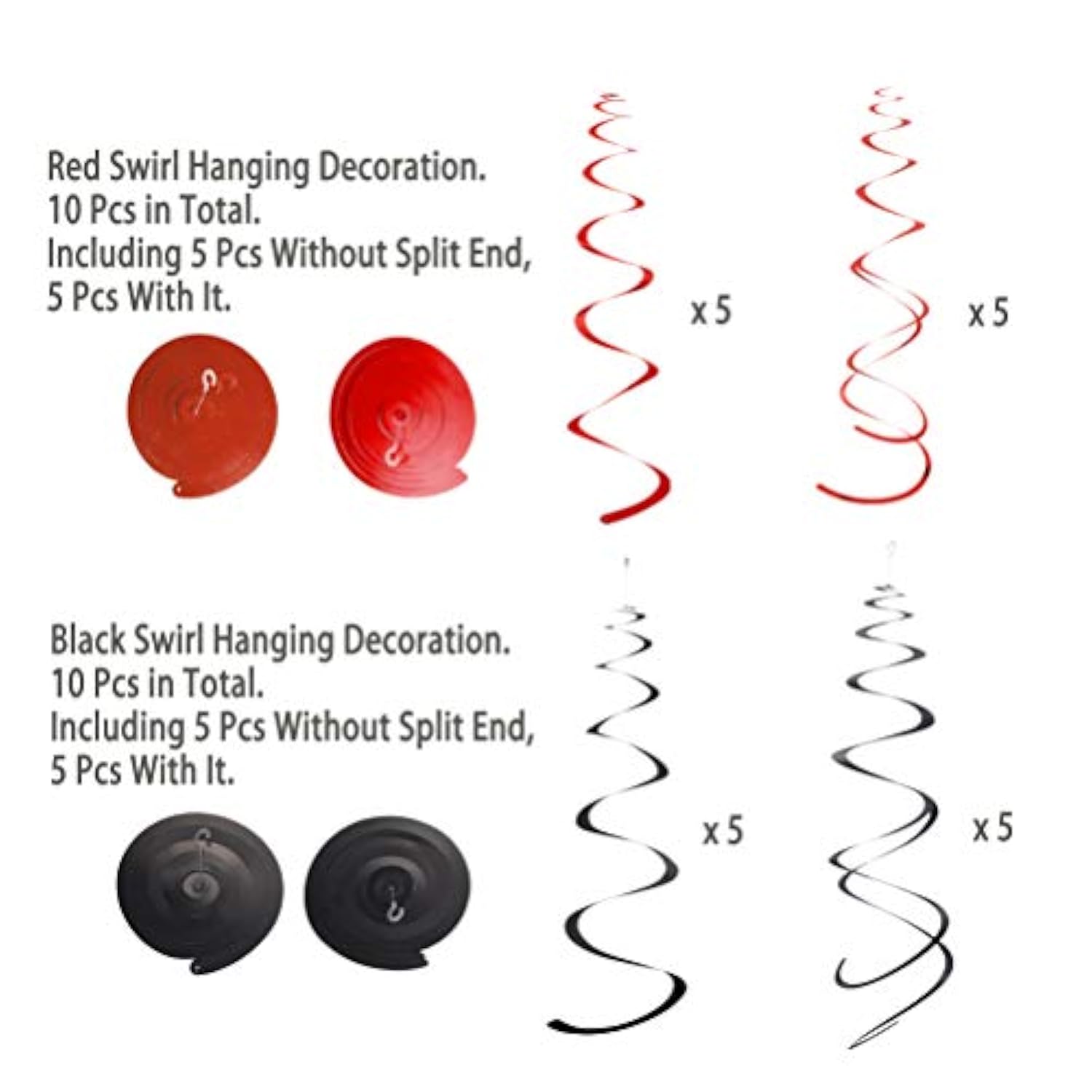 Black & Red Foil Swirl Hanging Decorations, 20 Pcs for Parties & Celebrations
