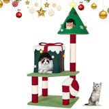 Christmas Cat Tree Tower For Indoor Cats - 45In Multi-Level Cat Climbing Tower With Cat Condos, Xmas Tree Gift Box Shaped Condo Candy Cane Design Cute Cat Tree Tower Holiday Decoration