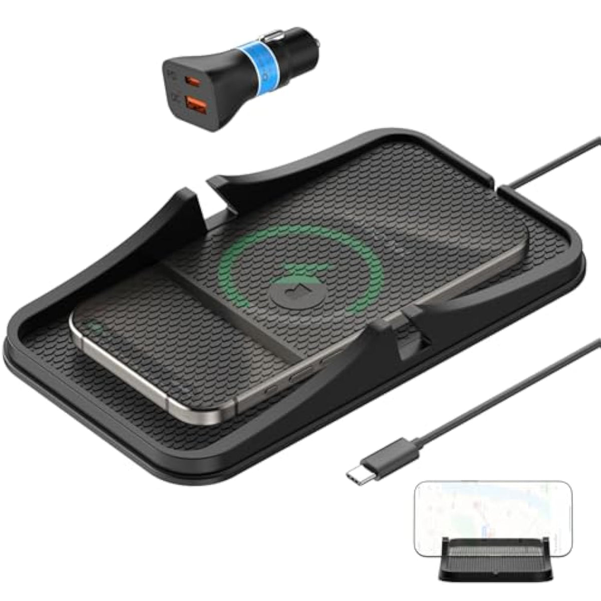 Wireless Car Charger Pad, Large Wireless Charging Pad For Car Non Slip Car Phone Holder Wireless Charger Compatible With Iphone 16 Pro Max 15 14 13 12, Samsung, Google (1 Meter Cable)