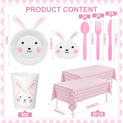 147 Pcs Bunny Birthday Decoration Tableware Party Supplies Some Bunny Is One Decorations Include Party Plates Napkins Paper Cup Fork and Spoon Tablecloth, Serve 24 Guests
