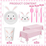 147 Pcs Bunny Birthday Decoration Tableware Party Supplies Some Bunny Is One Decorations Include Party Plates Napkins Paper Cup Fork and Spoon Tablecloth, Serve 24 Guests