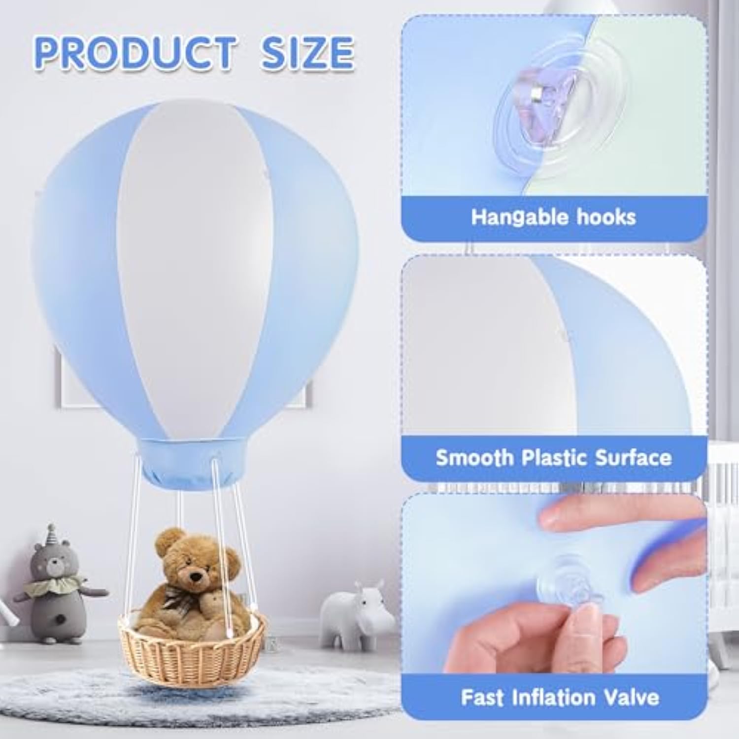 3Ft Hot Air Balloon Decorations, Inflatable Baby Shower Decoration Balloon For Baby Birthday Party Wedding Exhibitions, Air Pump Inclued (Blue)