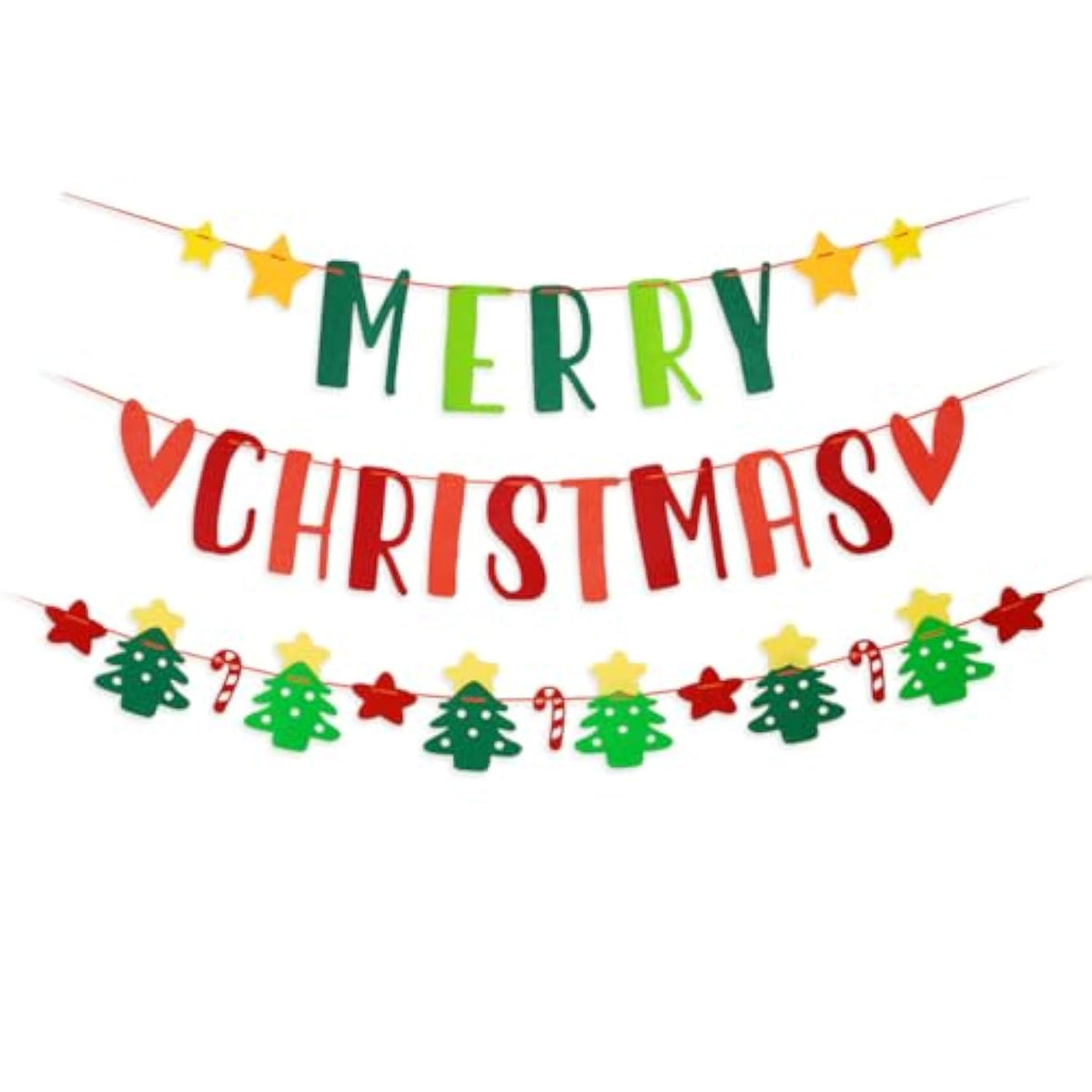 Merry Christmas Felt Banner, Christmas Tree, Candy Cane, Star Xmas Garland, Red And Green Felt String For Holiday Christmas Party Decorations, Home Wall Fireplace Windows Indoor Outdoor Decor