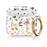 AirPods 4th Generation Case Cover with Golden Round Buckle - Shockproof and Protective Case for Women and Girls with Cute Watercolor Flowers Design
