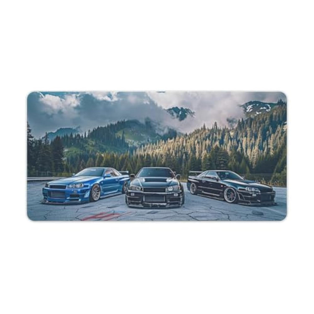 R34 Jdm Car Large Mouse Pad Gaming Sport Car Stance Mousepad Japanese Mountain Landscape Car Desk Mat Keyboard Computer Pad Office Desk Organizers And Accessories 23.6 X 11.8 Inch