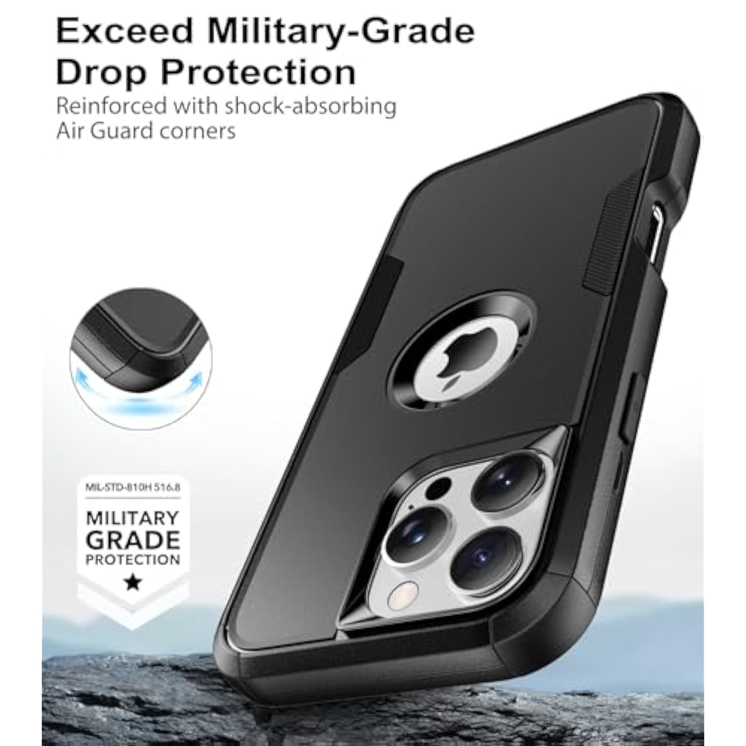 For Iphone 16 Pro Case With Belt Clip Holster,2X Screen Protector,Military-Grade Protection, Heavy Duty Protection,Anti-Drop,Shockproof Phone Cover For Iphone 16 Pro 6.3",Black