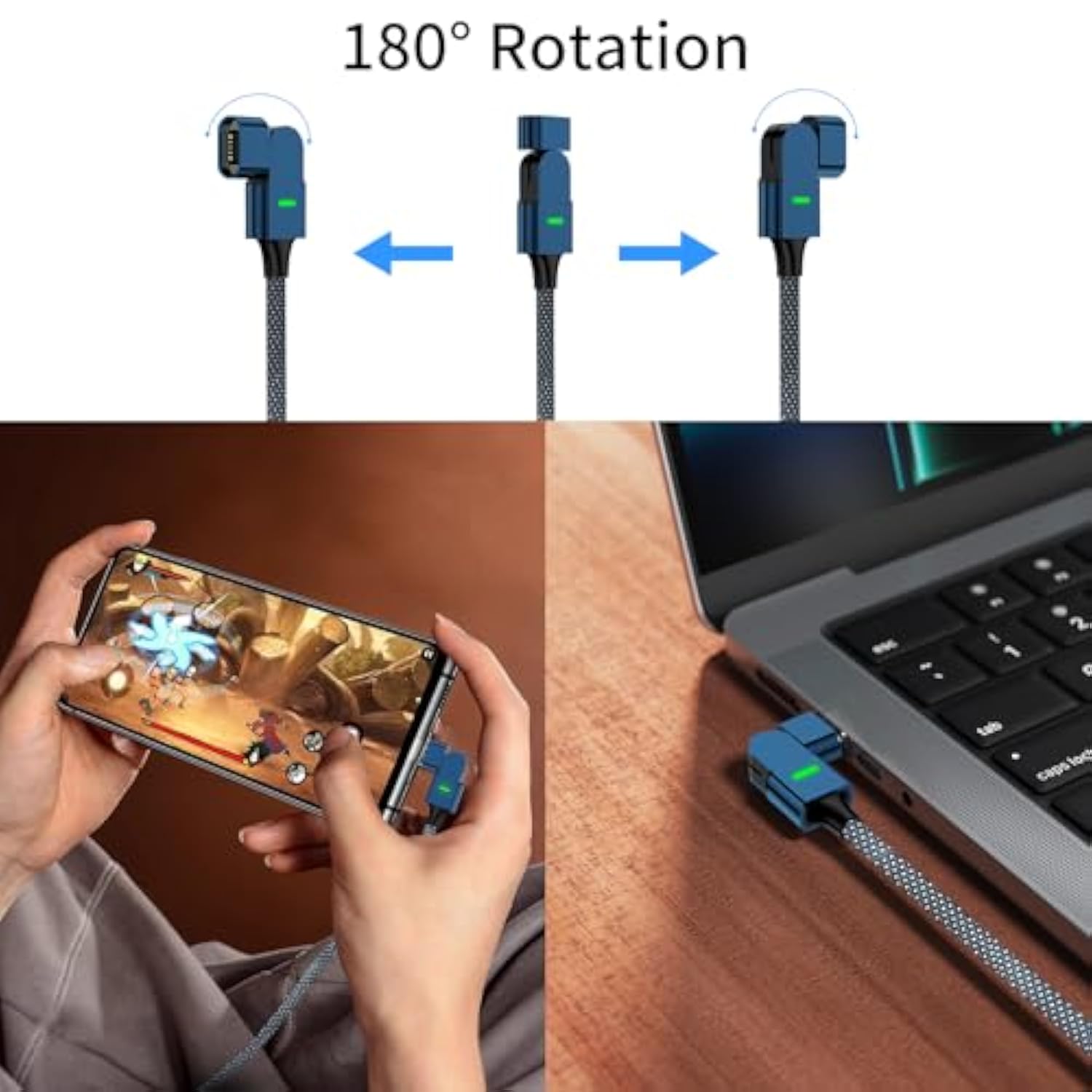 100W Usb C Magnetic Charging Cable, 180° Rotation 2 In 1 Magnetic Phone Charger Cable [2 Pack, 4/6.6Ft],480Mbps Data Transfer, For Iphone 16,15,14,13,Ipad,Macbook Pro,Galaxy S22 (Blue)