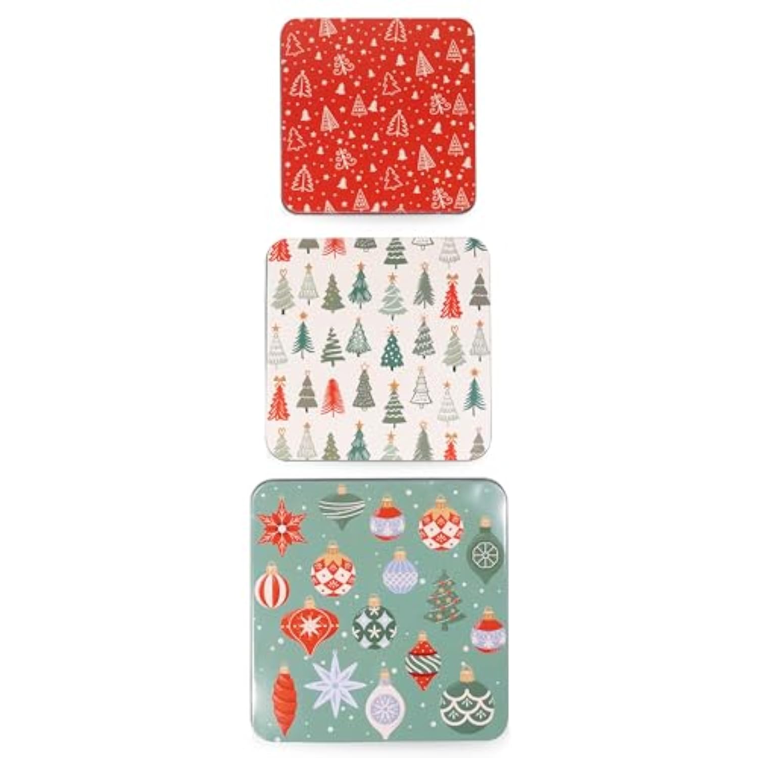 Steel Mill & Co Tin Containers With Lids, 3 Pack Christmas Cookie Tins, Festive Cookie Tins For Gift Giving & Holiday Treats, Square Metal Nesting Containers, Ornaments And Trees