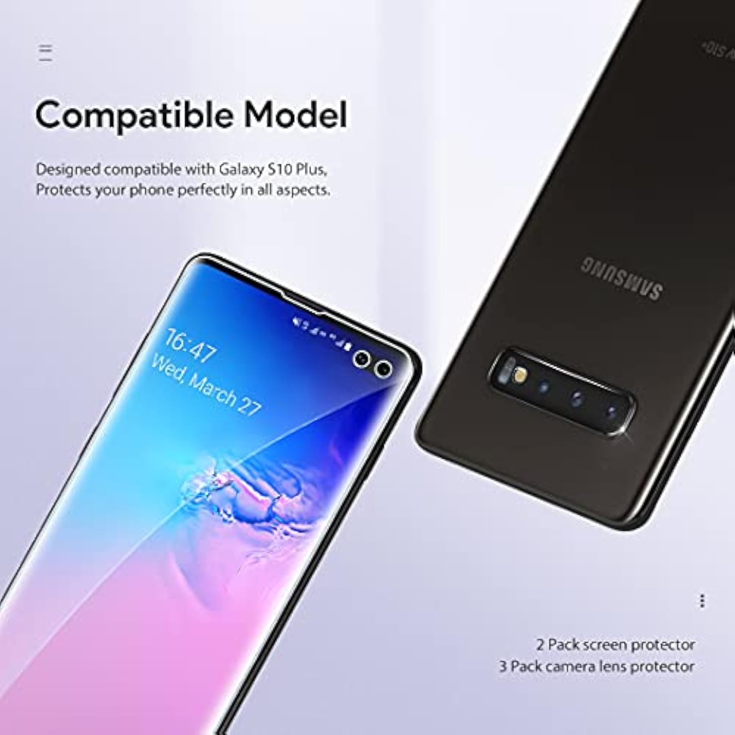 [3 Pack] Screen Protector For Samsung Galaxy S10 Plus, [Self Healing] [In-Display Fingerprint] Hd Effect Flexible Film