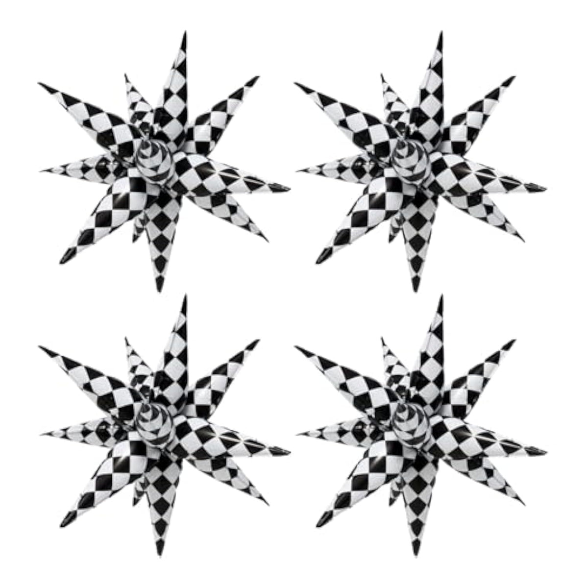 4-Piece 26-Inch Black White Checked Balloons for Party and Racing Decor