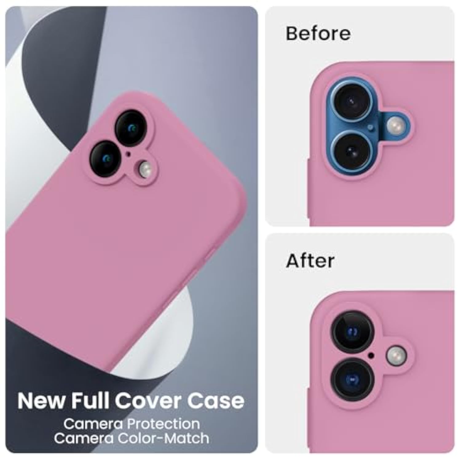 iPhone 16 Case, Silicone, Camera Protection, 2 Screen Protectors, Anti-Scratch, 6.1"
