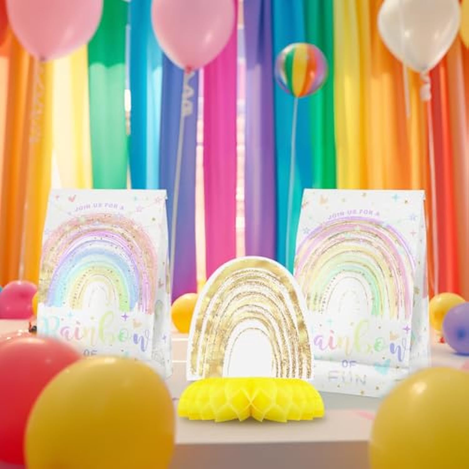 9PCS Rainbow Party Honeycomb Centerpieces for Kids' Birthday & Baby Shower Table Decor