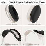Silicone Case Cover for AirPods Max 2 and 1 Headphones, 4-in-1 Anti-Scratch Ear Pad Case Cover, Ear Cups Cover, Headband Cover, Compatible with USB-C and Lightning Ports, Black