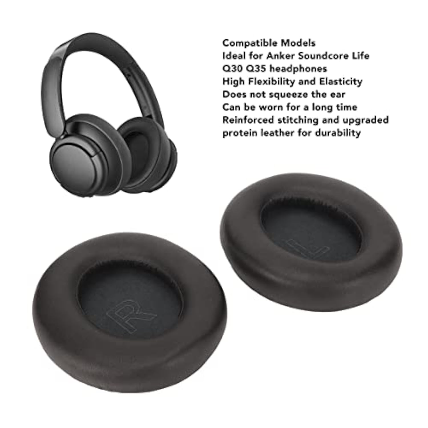 Headphone Ear Pads, For Anker Soundcore Life Q30 Q35 Headphones Round Replacement Memory Foam Earpads Sponge Ear Cushion