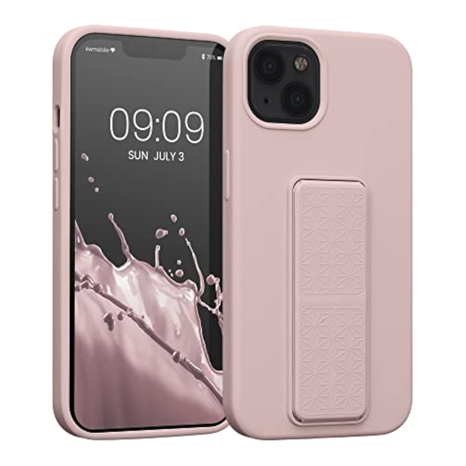 Soft TPU Case for Apple iPhone 13 with Silicone Coating and Hand Strap - Dusty Pink