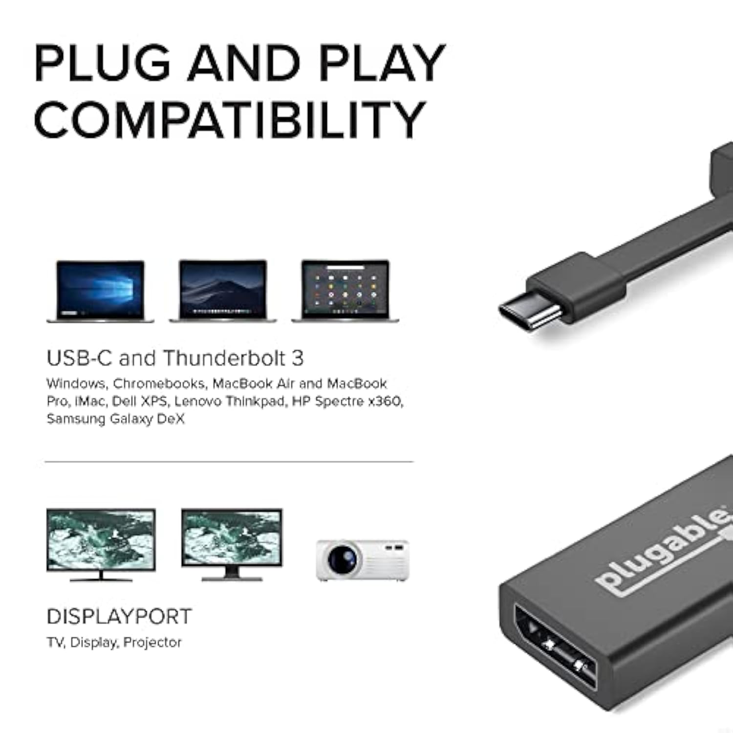Usb C To Displayport Adapter 4K 60Hz - Driverless Thunderbolt 3 To Displayport