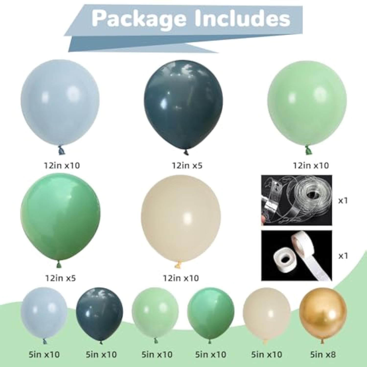 98pcs Dusty Blue Sage Green Balloon Arch Kit for Baby Shower, Birthday, Wedding Decor