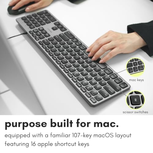 Backlit Mac Keyboard - Quiet, Sleek, And Functional - 3 Brightness Levels, 107 Keys, 5Ft Usb Wired - Apple Keyboard - Backlit Wired For Mac, Imac, Macbook Pro/Air - Space Gray