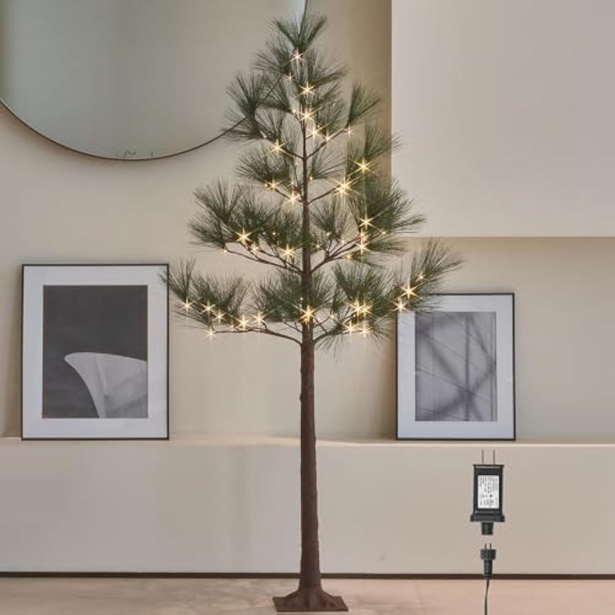 Lighted Christmas Pine Tree With Timer 6Ft 72 Warm White Led Lights, Pre Lit Twig Tree For Home Room Christmas Holiday Decoration Indoor Outdoor