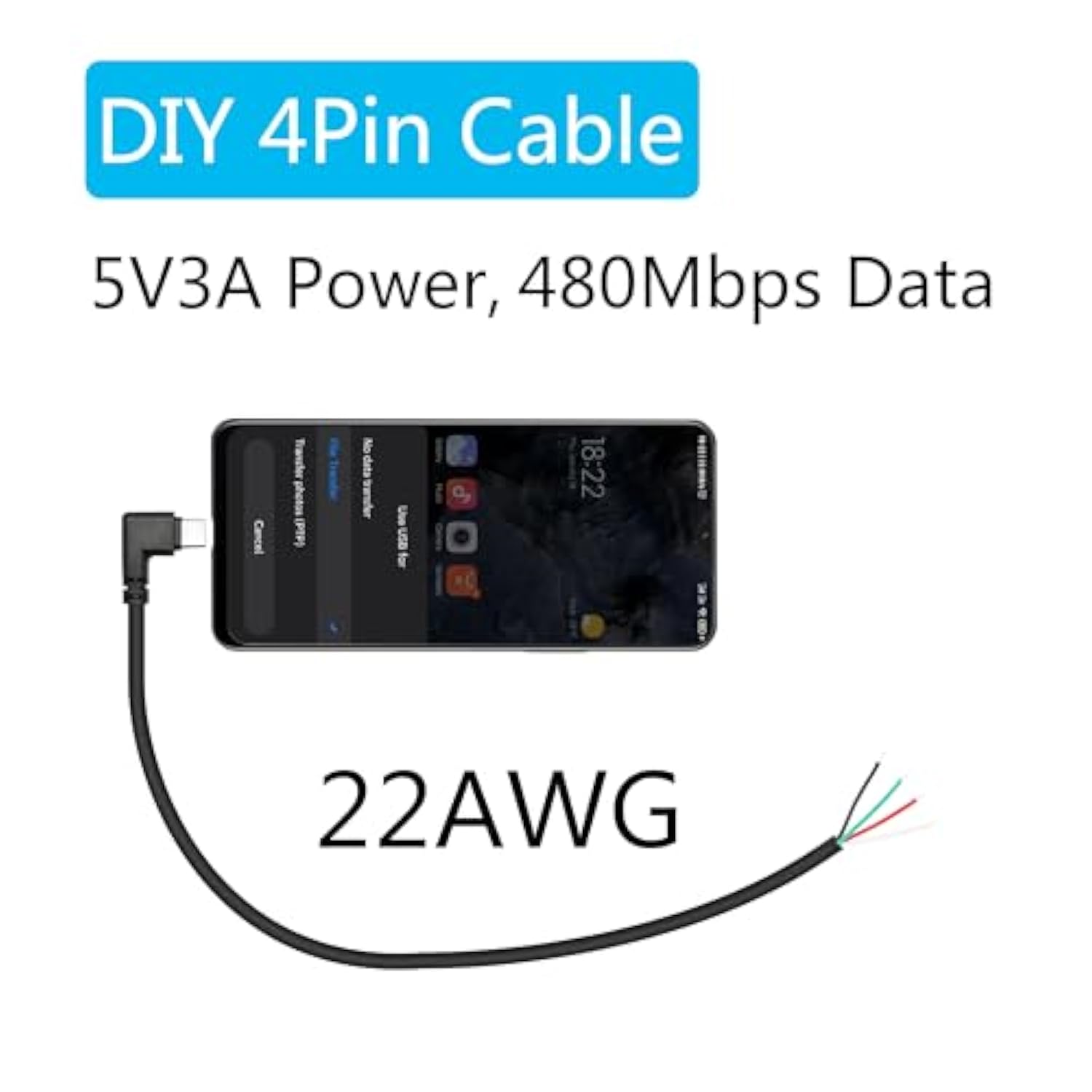 4Pcs Short Right Angle Usb C To 4 Pin Bare Wire Open End Wire 11Inch, 90 Degree Usb Type C Male Plug 4 Pin Pigtail Power And Data Cable 22Awg 5V/3A, For Usb Type C Device Replacement Repair Diy Cable