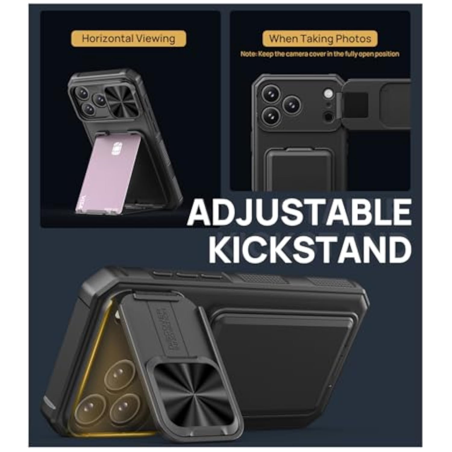 iPhone 17 Pro Case with Card Holder and Kickstand, Black - Compatible with iPhone 17 Pro 6.3 Inch