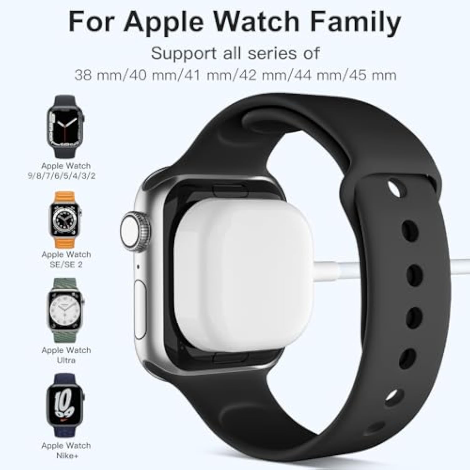 Usb Iwatch Charger Compatible With Apple Watch Charger, 5Ft Fast Charging Cable For I Watch Series 9 8 7 6 5 4 3 2 Se/2, Wireless Magnetic Charging Cord[Portable]-1.5M, White