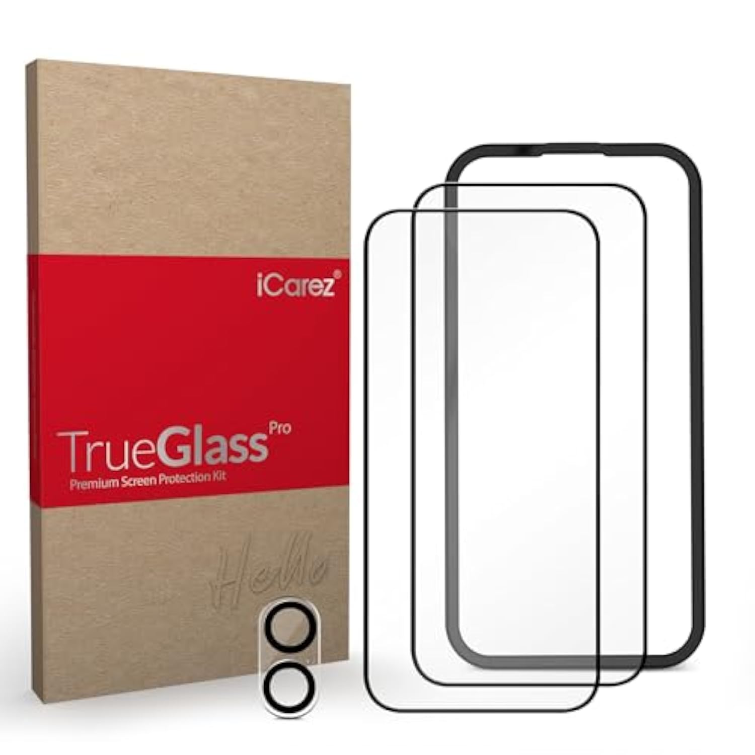 iCarez Tempered Glass Screen Protector for iPhone 16 Plus 6.7 inches 2024 [2-Pack] Case Friendly Full Coverage Tray installation Black Frame