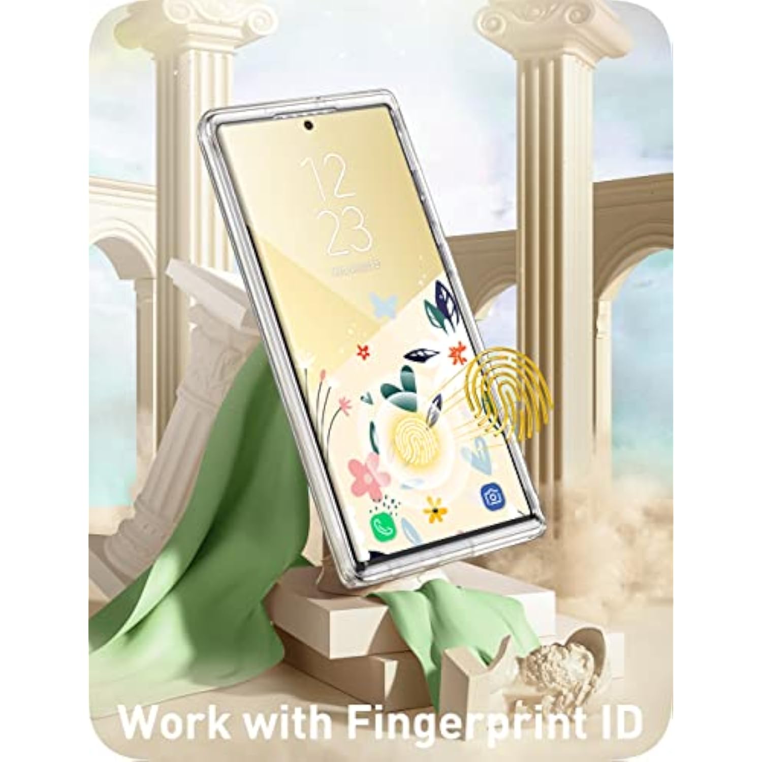 i-Blason for Samsung Galaxy S23 Ultra Case with Built-in Screen Protector, [Magnetic Charging] [Support Fingerprint ID], Full-Body Slim Phone Case for Samsung Galaxy S23 Ultra 6.8", Flower Paint