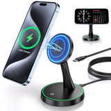 Magnetic Wireless Charger Stand 15W Fast Mag-Safe Charger For Iphone 16/16 Pro/16 Plus/16 Pro Max/15/14/13/12 Series Magnet Wireless Charging Station/Pad With Sleep-Friendly Light For Airpods