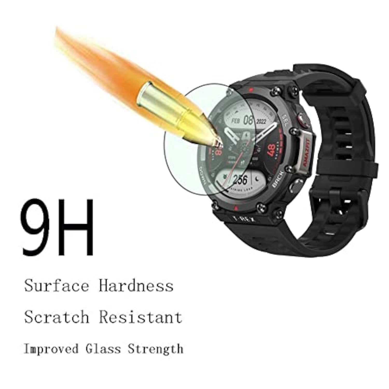 Watch Screen Protector (3+1Pack) Compatible For Amazfit T-Rex 2, Tempered Glass Film Anti-Scratch High Definition Full Coverage And Soft Tpu Protective Case, Black