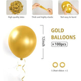 100Pcs Metallic Gold Balloons 12 Inch, Chrome Gold Balloons With Gold Ribbon For Birthday Graduation Engagement Wedding Party Decorations