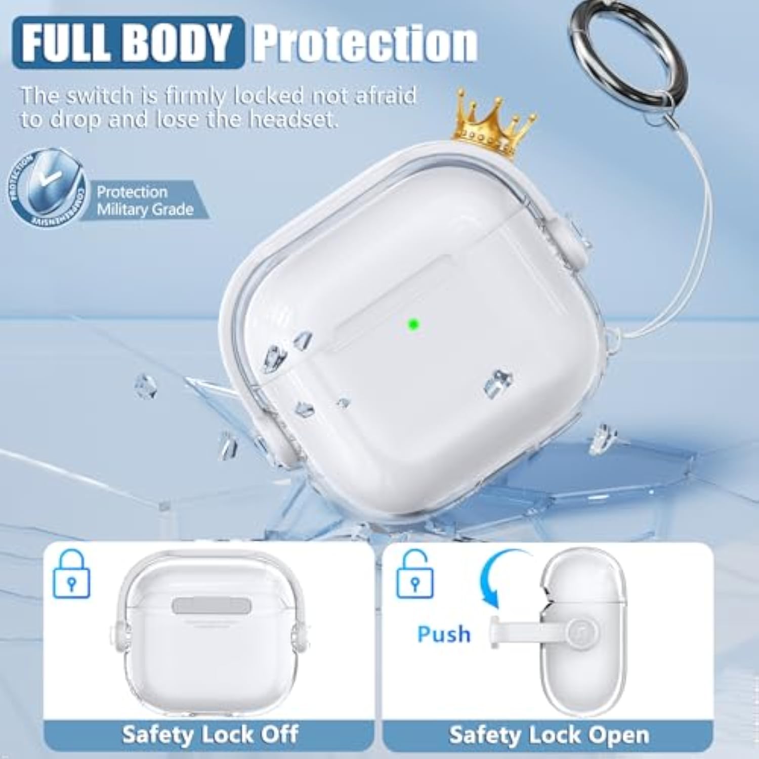 Safety Lock For Airpods 4 Case,Tpu Clear Cases For Apple Airpods 4 Usb-C With Cleaner Kit, Drop Protection Airpods 4 Case Cover For Men For Women With Lock And Keychain,Clear+White