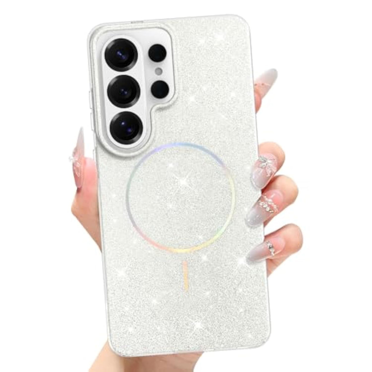 Samsung Galaxy S26 Ultra Case with White Glitter Magnetic Aesthetic Design