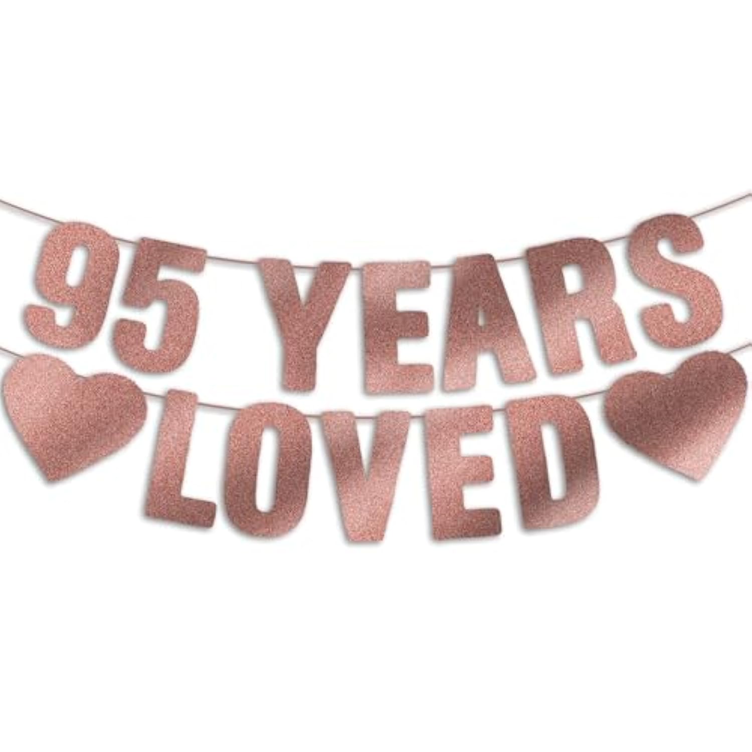 Pre-Strung 95Th Birthday Banner - Rose Gold Glitter, Happy 95Th Birthday Party Decorations For Women, Funny Ninety-Five Anniversary Decor Bday Sign Gifts