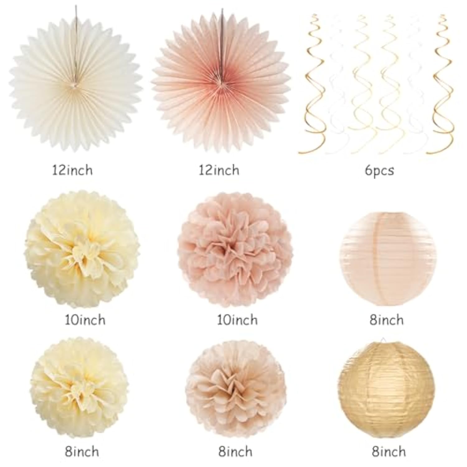 Champagne Gold Fall Bridal Shower Decor 36Pcs Banner, Lanterns, Pom Poms & More
