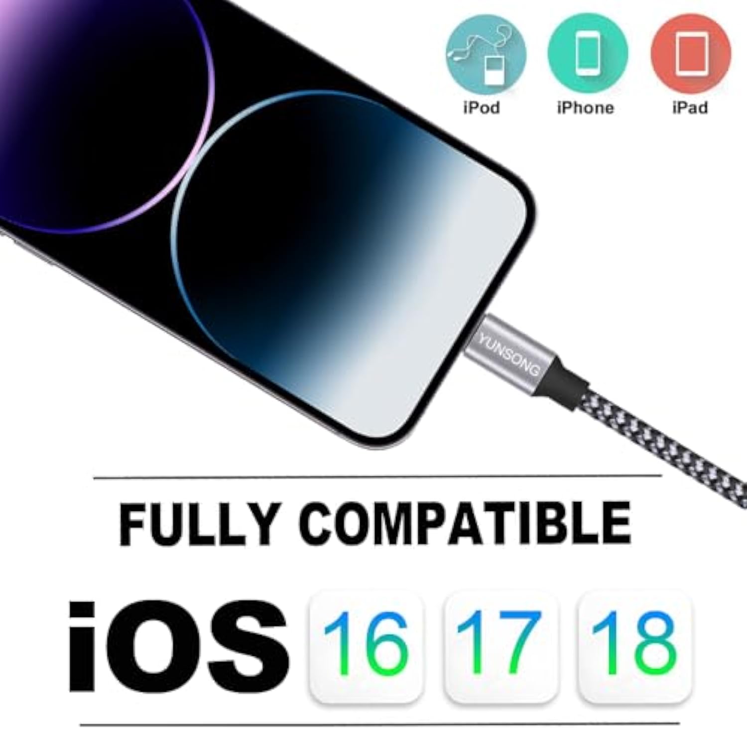 3-Pack 6Ft MFi iPhone Charger Nylon Braided Lightning Cable Fast Charging