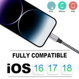 3-Pack 6Ft MFi iPhone Charger Nylon Braided Lightning Cable Fast Charging