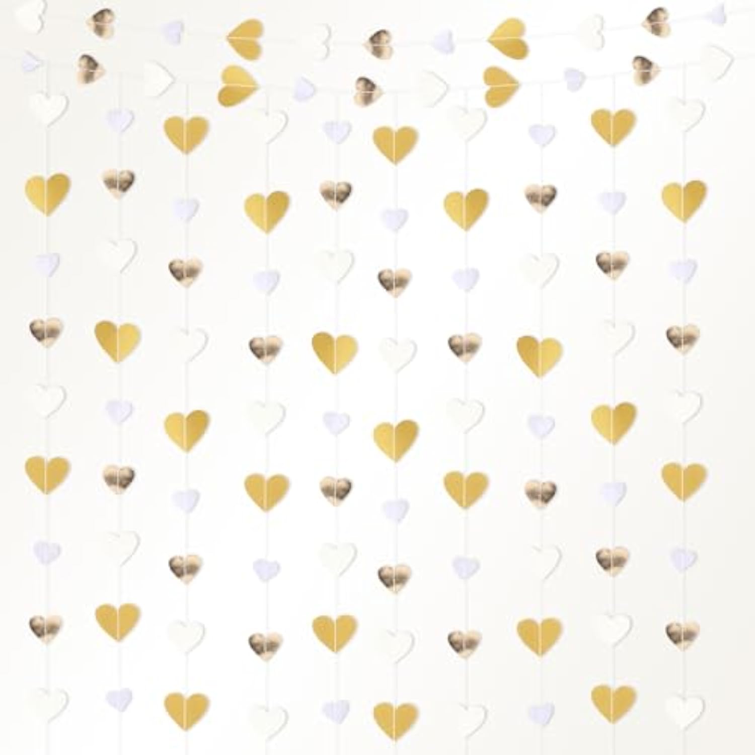 10 Pack 130Ft White-Gold Holographic Heart Party Garland Asymmetrical Love Hanging Banners For Birthday, Wedding Engagement Bachelorette Party Baby Bridal Shower Decoration