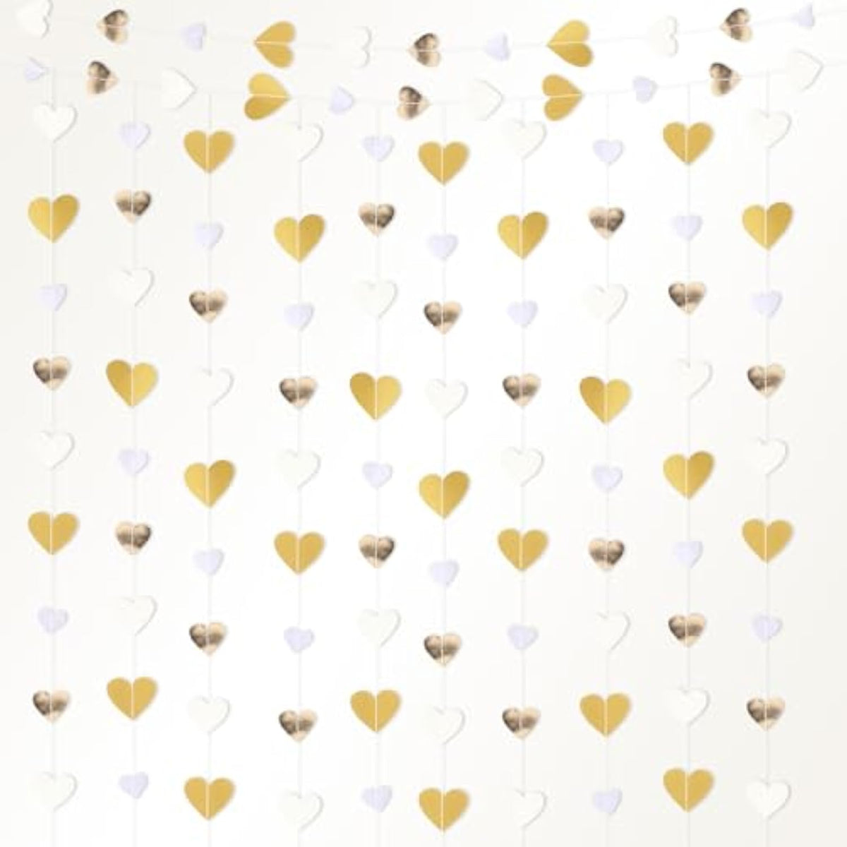 10 Pack 130Ft White-Gold Holographic Heart Party Garland Asymmetrical Love Hanging Banners For Birthday, Wedding Engagement Bachelorette Party Baby Bridal Shower Decoration