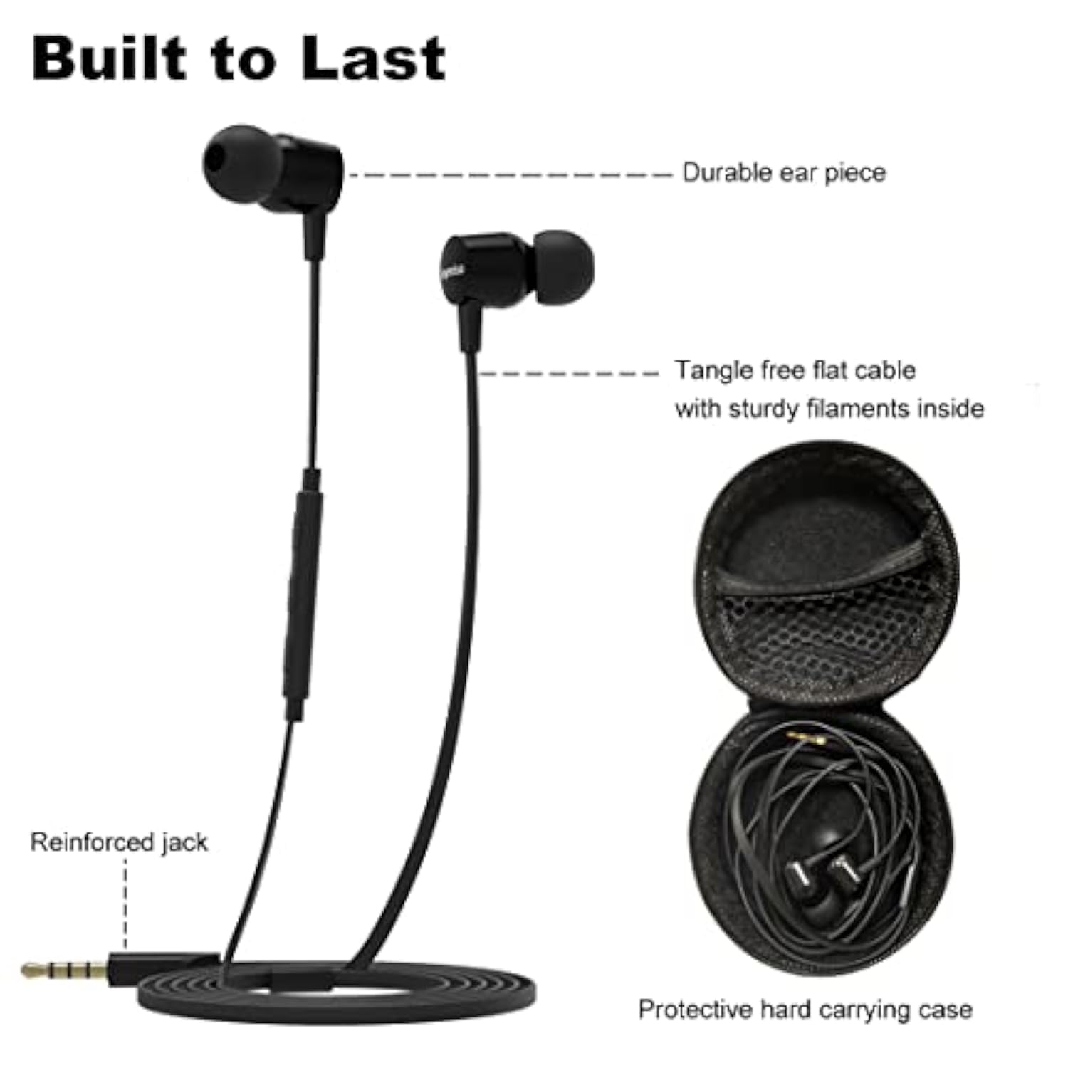 Joymiso Tangle Free Earbuds For Kids Women Small Ears With Case, Comfortable Lightweight In Ear Headphones, Flat Cable Ear Buds Wired Earphones With Microphone And Volume Control For Cell Phone Laptop