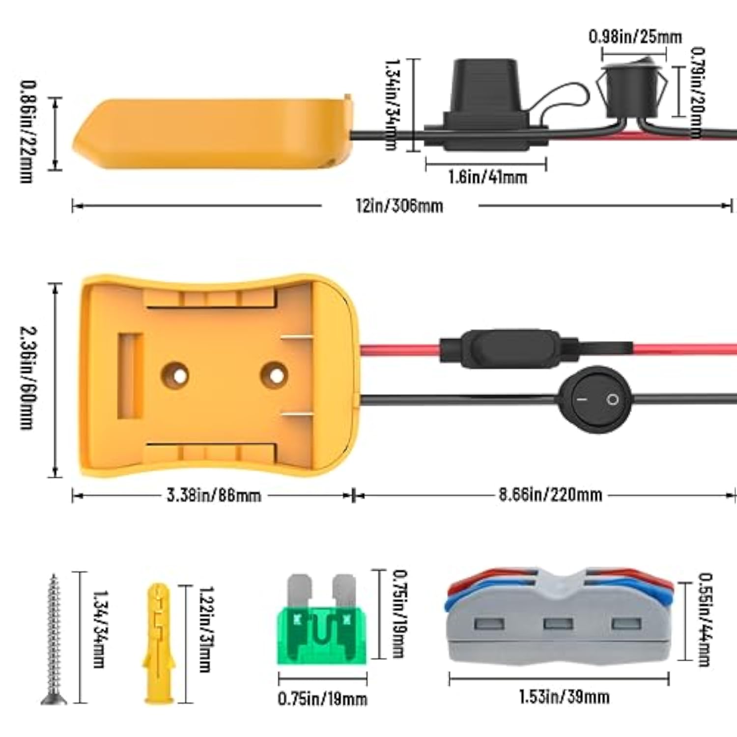 2 Packs For Power Wheel Adapter Compatible With Dewalt 20V Battery, Converter Kit With Fuse & Switch & Wire Terminals & 12 Awg Wire For Diy Rc Car Toys Robotics