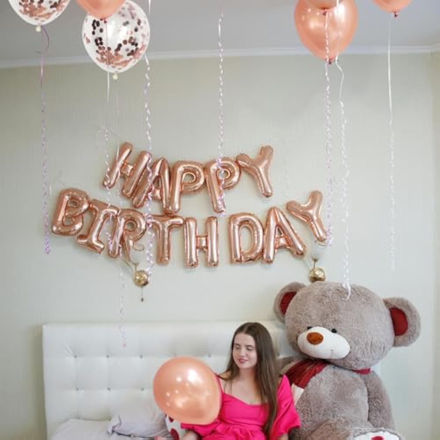 Rose Gold Balloons Happy Birthday Balloons Banner 16 Inch Aluminum Film Letters Balloons For Party Decoration Scene Arrangement Balloon Birthday Event Celebration Decorations