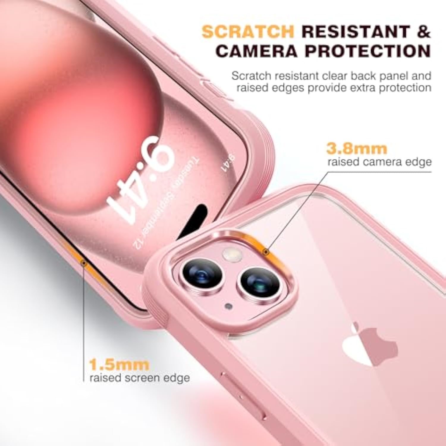 Designed For 15 Case, Full Body Rugged Case With Built-In Touch Sensitive Anti-Scratch Screen Protector, With Camera Lens Protector For 15 6.1" (Coral Pink)