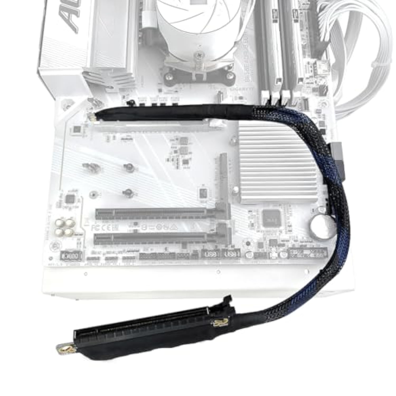 JMT 180 Degree 64GBS PCIE 5.0 X16 Graphics Card Extension Cable GEN5 Braided Mesh Harness Riser for AI Server Graphics Card Bendable GPU Adapter 16AB5 (Right Out Right in,50CM)