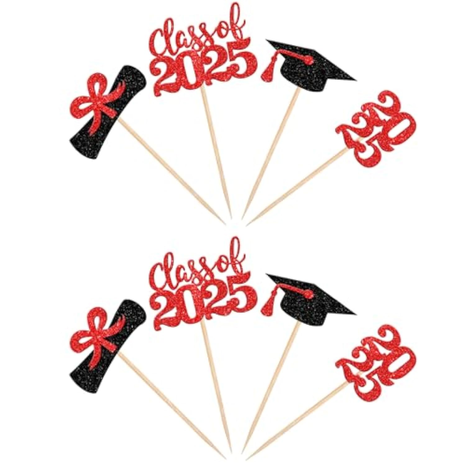 36 Pcs 2023 Graduation Theme Cupcake Toppers Glitter Class Of 2023 Graduation Cap Diploma Cupcake Picks Party Cake Decorations Supplies Red