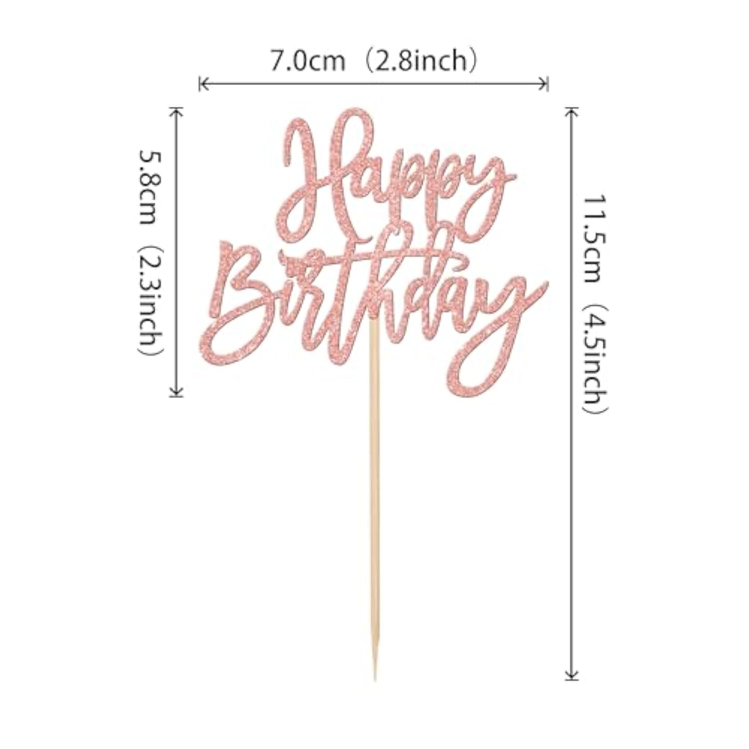 24-Pack Rose Gold Glitter Happy Birthday Cupcake Toppers