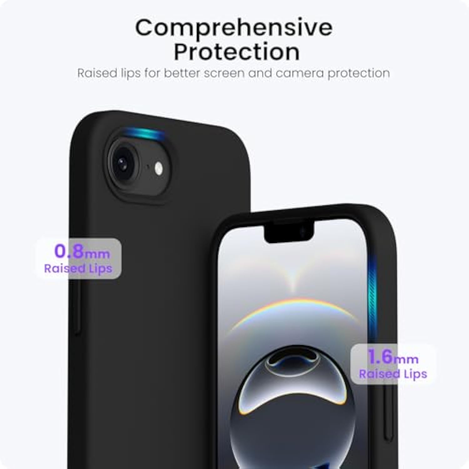 Compatible With 16E Case 6.1"(2025), Liquid Silicone 3 Layers Full Covered Soft Gel Rubber Phone Case,Shockproof Protective Cover With Anti-Scratch Microfiber Lining-Black